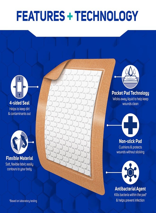 Care Science Fabric Adhesive Pad Bandages, 3x4 inches Extra Large Flexible Non-Stick Strip, Helps Prevent Infection, Breathable Protection, for First Aid & Wound Care, 30 Count - Image 4